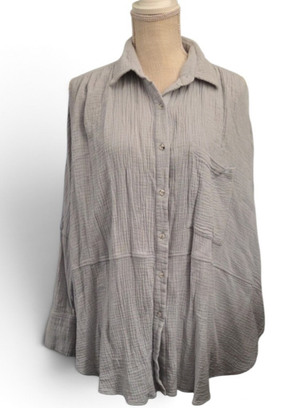 Mod Ref Light Gray Oversized Button-Down Gauze Shirt